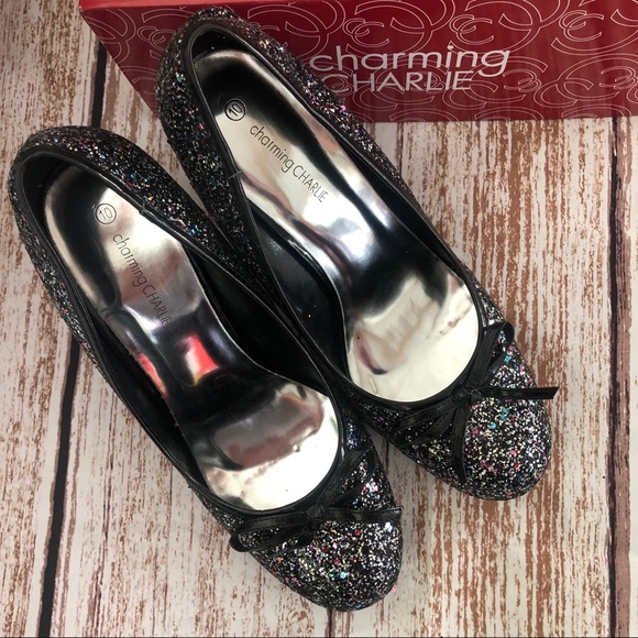 New Charming Charlie Black Sparkle Heels Size 10 - Picture 5 of 8